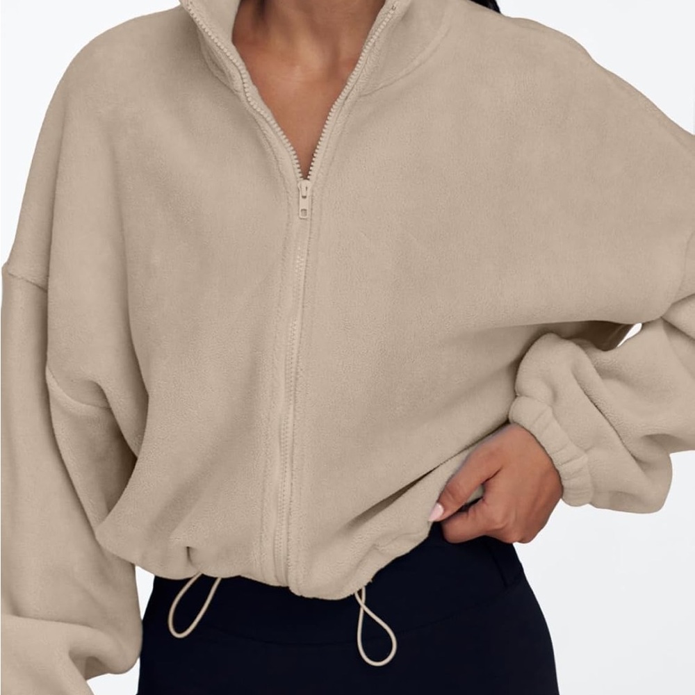 Beige Fleece Jacket with Zip - Picture 3 of 13
